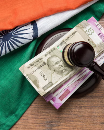 indian-new-currency-rupee-notes-with-wooden-gavel-showing-financial-law-india-with-tricolour-background